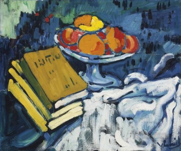 本とフルーツボウルのある静物画 モーリス・ド・ヴラマンク 印象派 Oil Paintings